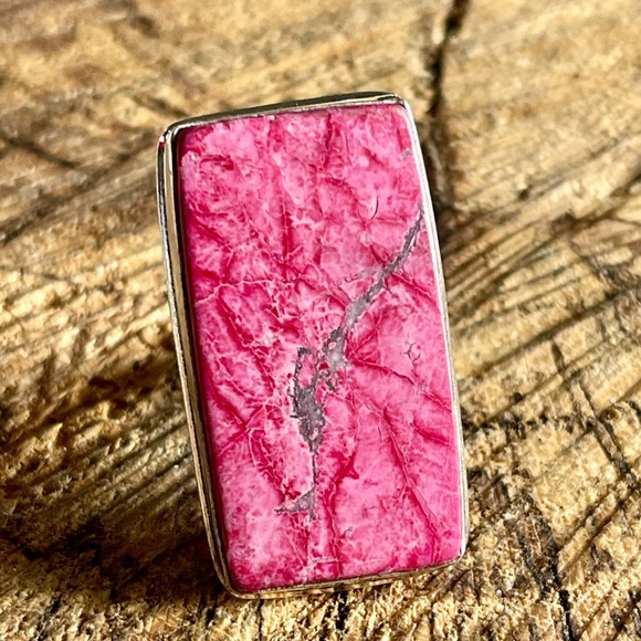 Beautiful Oversize Pink Sea Sediment Jasper Ring 6 1/2 - Picture 4 of 10